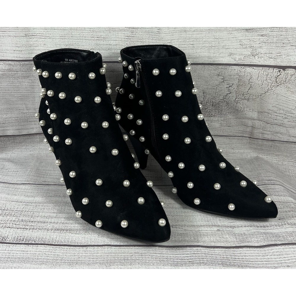 Comfort Est 1946 Women's‎ Size 8M Pearl Stud Ankle Boots Black Pointed Toe Heels